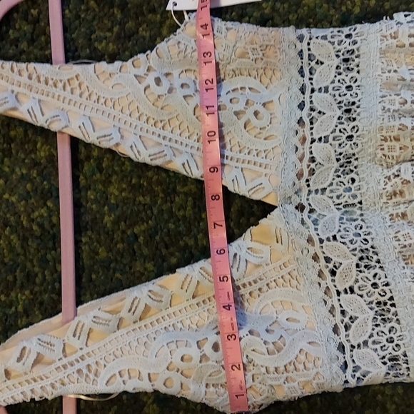 Love Triangle V Neck Lace Overlay Midi Dress Dusky Blue Small - Picture 12 of 17